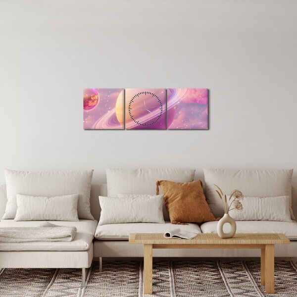 Tablou - Planetă roz (cu ceas) (90x30 cm)
