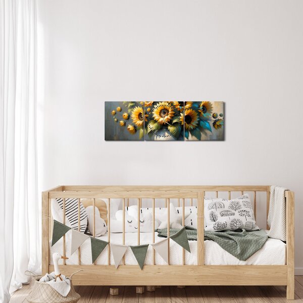 Tablou – Vază cu floarea-soarelui (cu ceas) (90x30 cm)