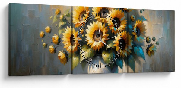 Tablou – Vază cu floarea-soarelui (cu ceas) (90x30 cm)
