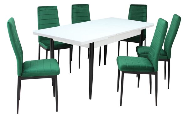 Set masă extensibilă Albă cu 6 scaune Oscar Verde
