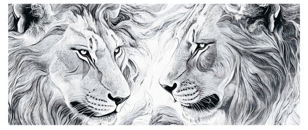 Tablou - Capete de lei desenate (120x50 cm)