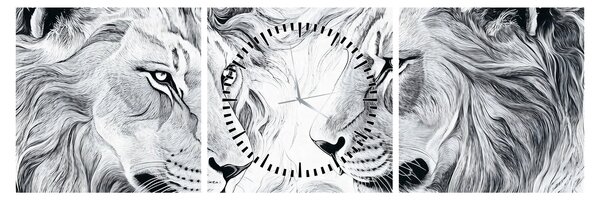 Tablou - Capete de lei desenate (cu ceas) (90x30 cm)