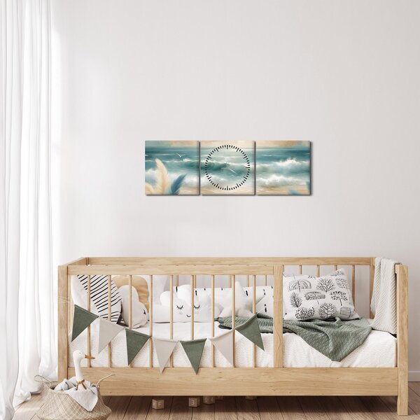 Tablou – Plajă pictată în culori delicate (cu ceas) (90x30 cm)
