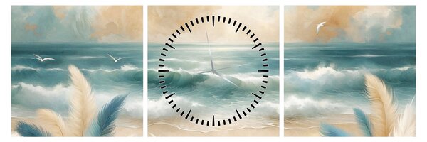 Tablou – Plajă pictată în culori delicate (cu ceas) (90x30 cm)