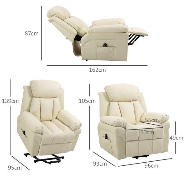 HOMCOM - Fotoliu Rabatabil cu Ridicare Electrica, Fotoliu Relax cu Capitonaj Gros si Telecomanda, 96x93x105 cm, Crem | Aosom Romania