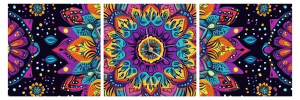 Tablou - Mandală caleidoscopică (cu ceas) (90x30 cm)