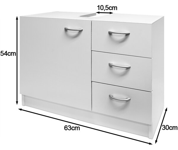 Dulap sub chiuvetă cu 3 sertare SILKE, 63x30x54cm, alb Casaria