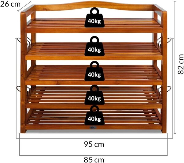 Raft pentru pantofi RUSTIC, 5 polițe, 95x26x82cm, maro natural Casaria