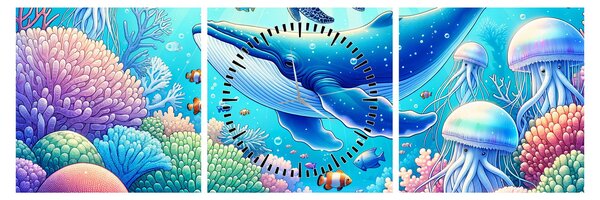 Tablou – Lume subacvatică (cu ceas) (90x30 cm)