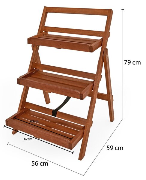 Suport de lemn pentru flori TULIP, 3 niveluri, 56x59x79cm, maro Casaria