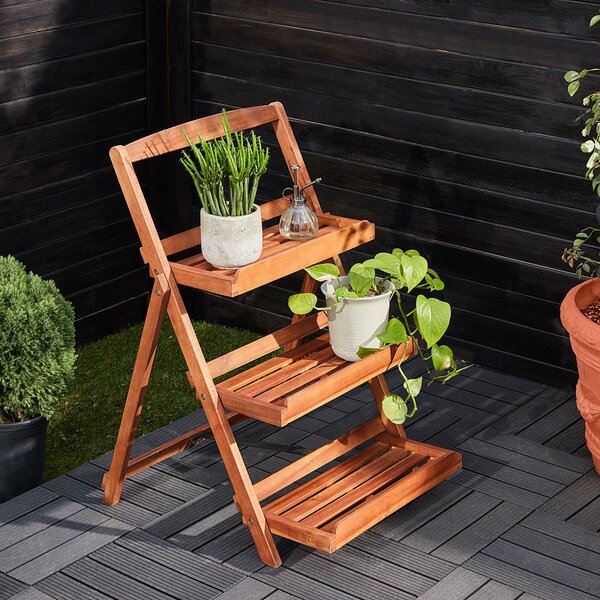 Suport de lemn pentru flori TULIP, 3 niveluri, 56x59x79cm, maro Casaria