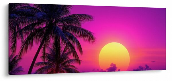 Tablou - Apus violet cu palmier (120x50 cm)