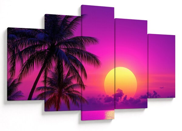 Tablou - Apus violet cu palmier (150x105 cm)
