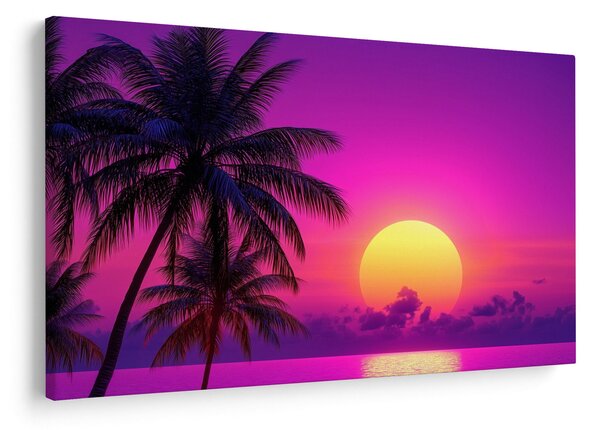 Tablou - Apus violet cu palmier (90x60 cm)