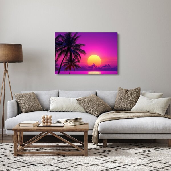 Tablou - Apus violet cu palmier (90x60 cm)