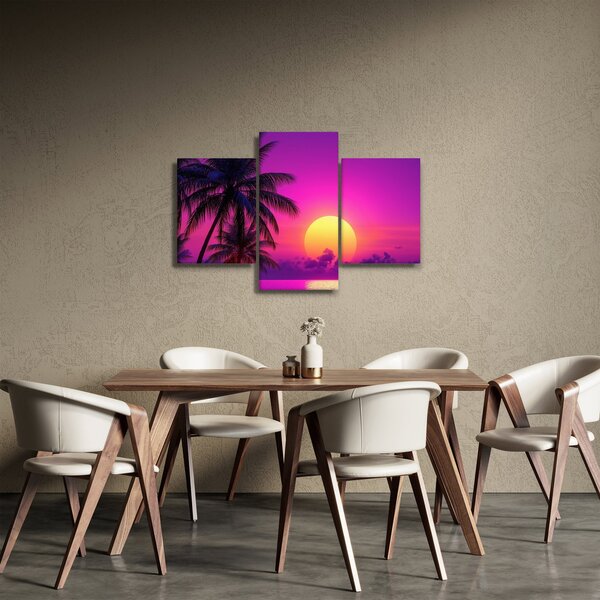 Tablou - Apus violet cu palmier (90x60 cm)