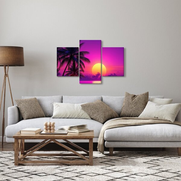 Tablou - Apus violet cu palmier (90x60 cm)