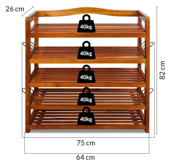 Casaria Raft pentru pantofi RUSTIC, 5 polițe, 75x26x82cm, maro natural