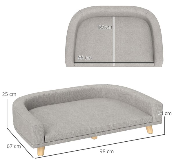 PawHut Canapea pentru Câini cu Picioare Înălțate și Pernă Detașabilă, 98x67x25 cm, Gri | Aosom Romania