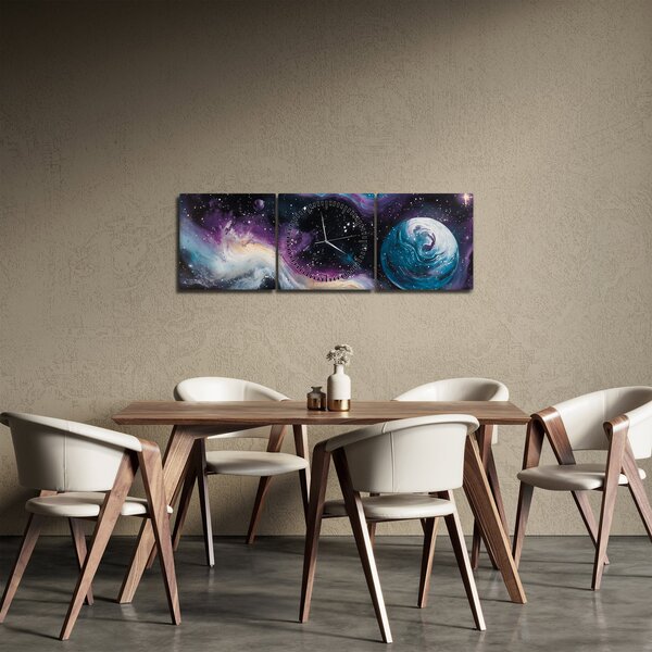 Tablou - Univers pictat (cu ceas) (90x30 cm)