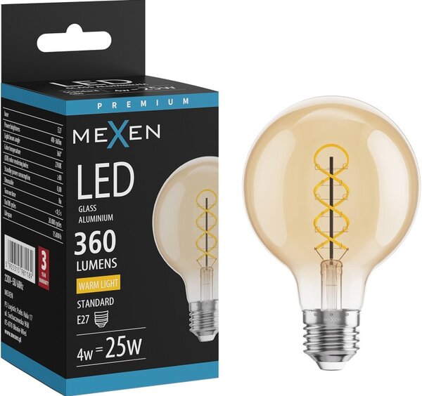 Mexen Vintis, Bec LED cu filament E27, G80, 4 W, alb cald 2700K, chihlimbar, L165-E27-0427-50