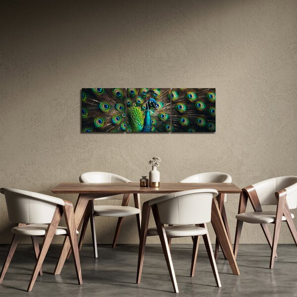 Tablou – Păun (cu ceas) (90x30 cm)