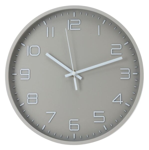 Ceas de perete gri cu cifre albe 3D, 30 cm, design modern