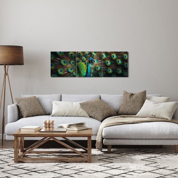 Tablou – Păun (cu ceas) (90x30 cm)