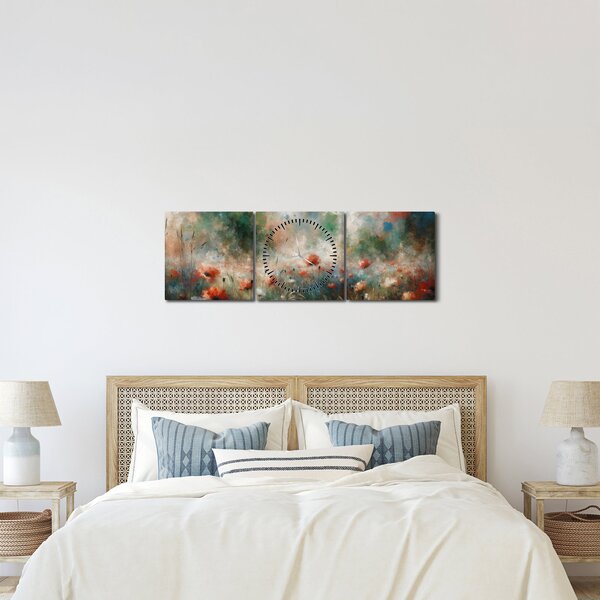 Tablou – Abstracție de câmp cu maci (cu ceas) (90x30 cm)