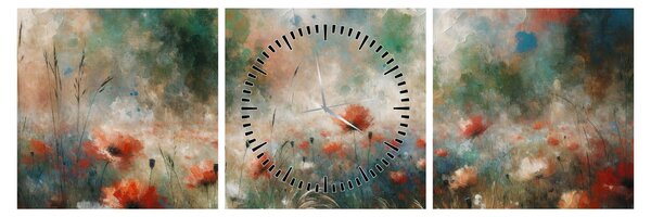 Tablou – Abstracție de câmp cu maci (cu ceas) (90x30 cm)