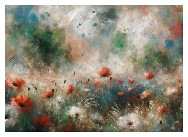 Tablou – Abstracție de câmp cu maci (70x50 cm)