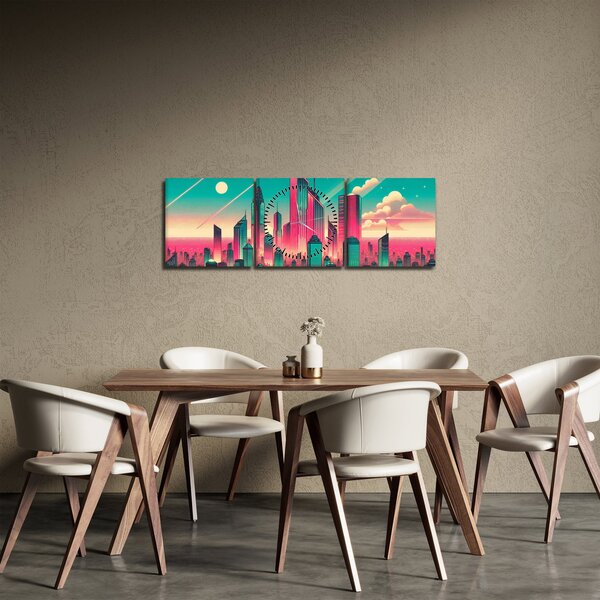 Tablou – Metropolă în stil pop-art (cu ceas) (90x30 cm)