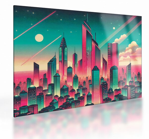 Tablou pe sticlă – Metropolă în stil pop-art (70x50 cm)