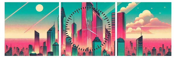 Tablou – Metropolă în stil pop-art (cu ceas) (90x30 cm)