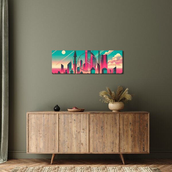 Tablou – Metropolă în stil pop-art (cu ceas) (90x30 cm)