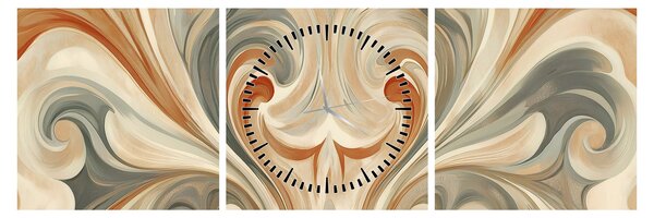Tablou - Vârtejuri în culori pământii (cu ceas) (90x30 cm)