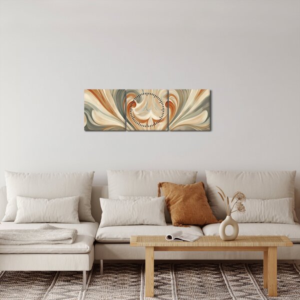 Tablou - Vârtejuri în culori pământii (cu ceas) (90x30 cm)