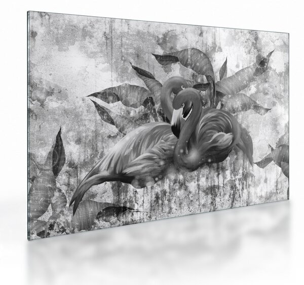 Tablou pe sticlă - Graffiti cu flamingo (70x50 cm)