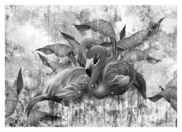 Tablou pe sticlă - Graffiti cu flamingo (70x50 cm)