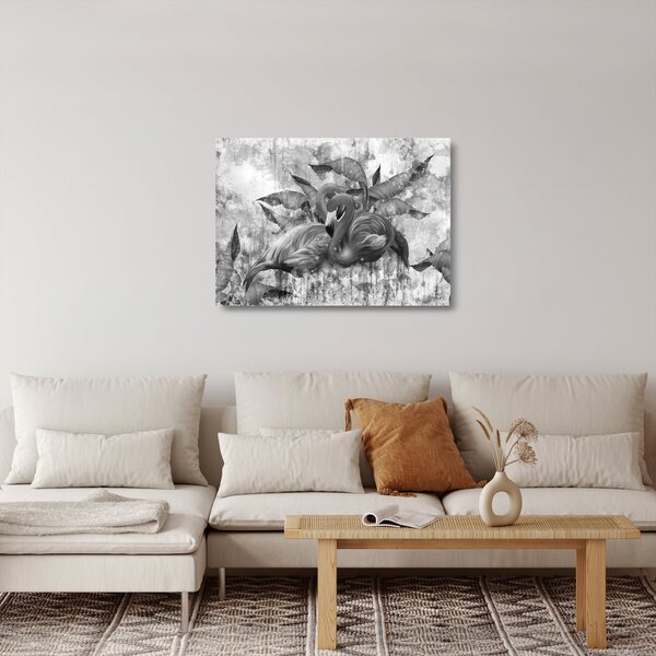 Tablou pe sticlă - Graffiti cu flamingo (70x50 cm)