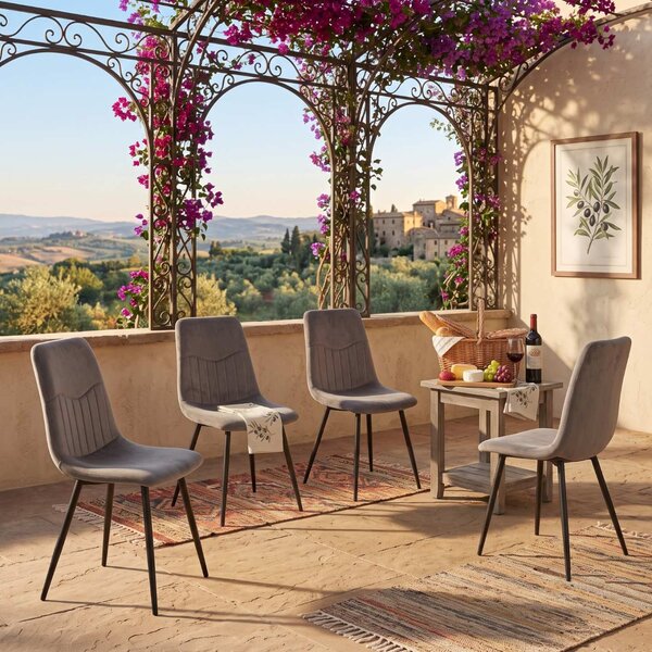 Set 4 Scaune Bucatarie Darien Maro, tapitat cu material textil catifelat, picioare metalice negre, 88x44 cm