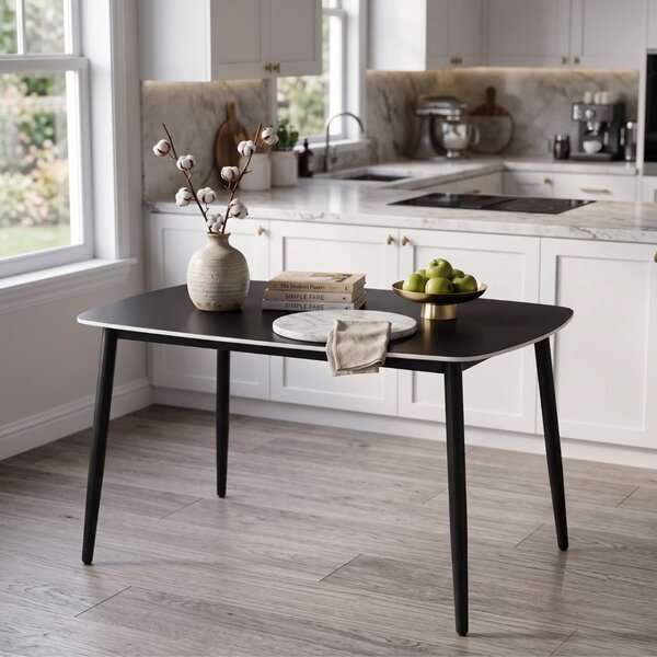 Masă Dining / Bucătărie Atlas Marble Negru, Blat din Piatră Sinterizată, Picioare Metalice Negre, Design Modern, 120 x 77,5 x 72 cm