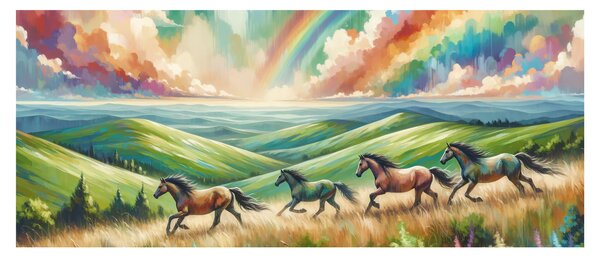 Tablou – Cai galopând prin peisaj (120x50 cm)