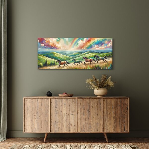 Tablou – Cai galopând prin peisaj (120x50 cm)