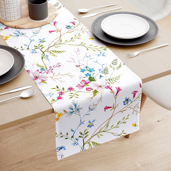 Goldea napron de masă 100% bumbac - flori de pajiște pictate 35x120 cm