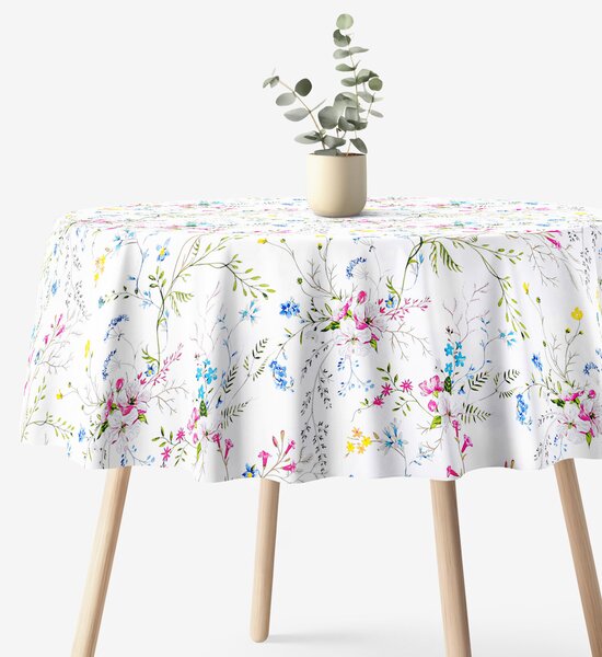 Goldea față de masă 100% bumbac - flori de pajiște pictate - rotundă Ø 150 cm