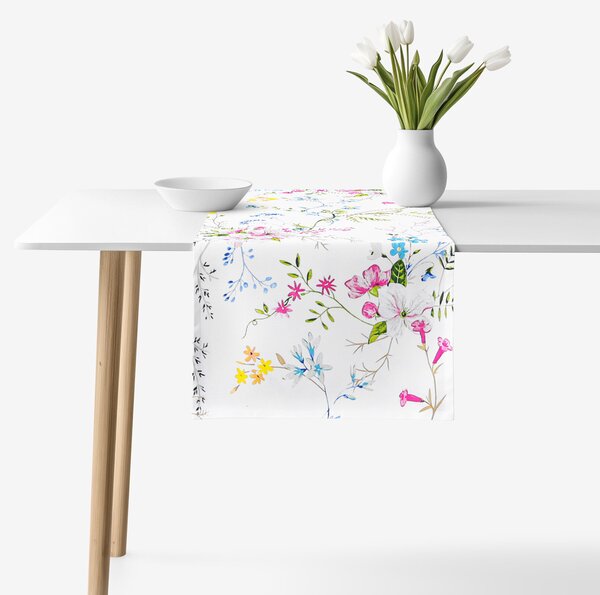 Goldea napron de masă 100% bumbac - flori de pajiște pictate 35x120 cm