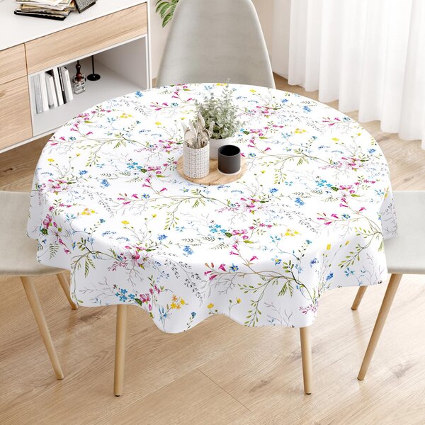 Goldea față de masă 100% bumbac - flori de pajiște pictate - rotundă Ø 150 cm