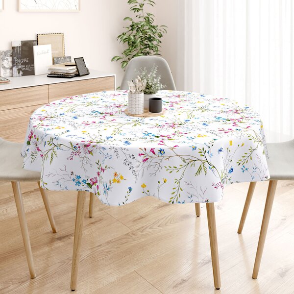Goldea față de masă 100% bumbac - flori de pajiște pictate - rotundă Ø 150 cm