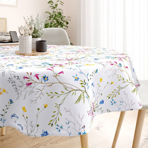 Goldea față de masă 100% bumbac - flori de pajiște pictate - rotundă Ø 150 cm